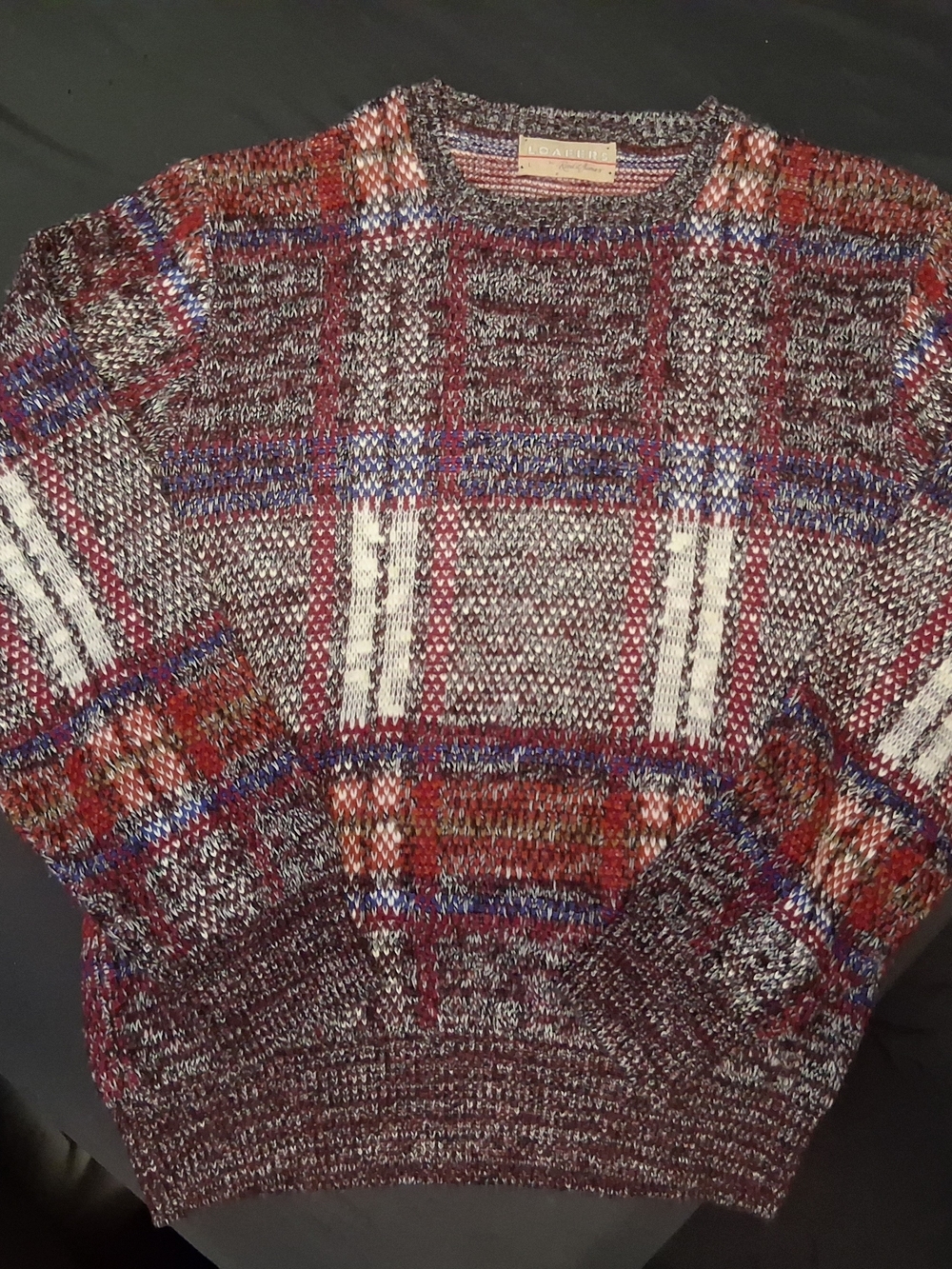Plaid Crewneck Sweater in Burgundy Multi by